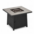 Kwadratowy stół ogrodowy z paleniskiem, stal i rattan, 85x85x70 cm, czarny/szary