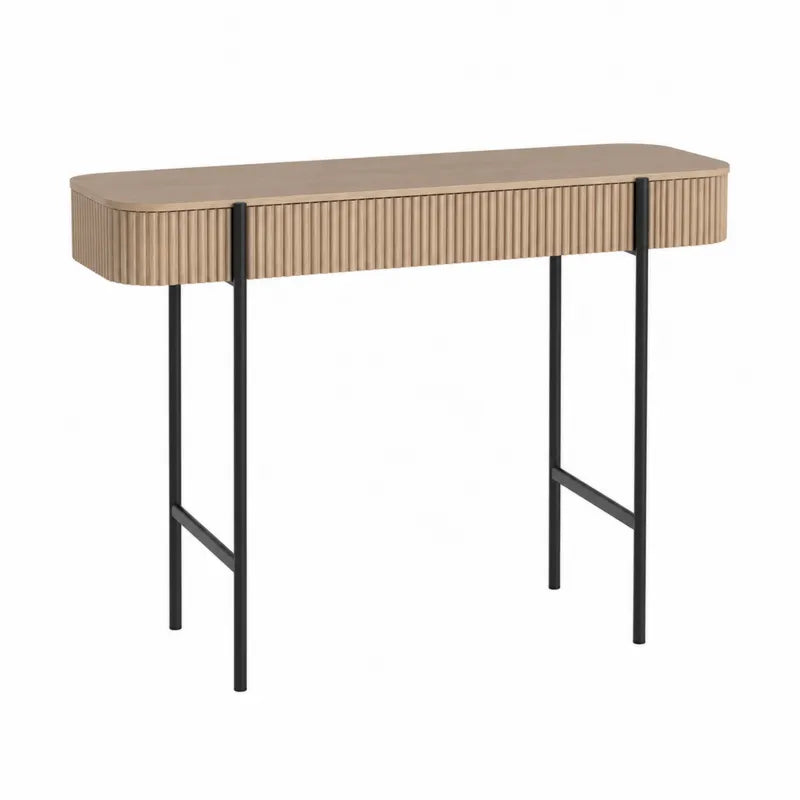 Konsola drewniana 120 cm beżowy z czarnymi metalowymi nogami