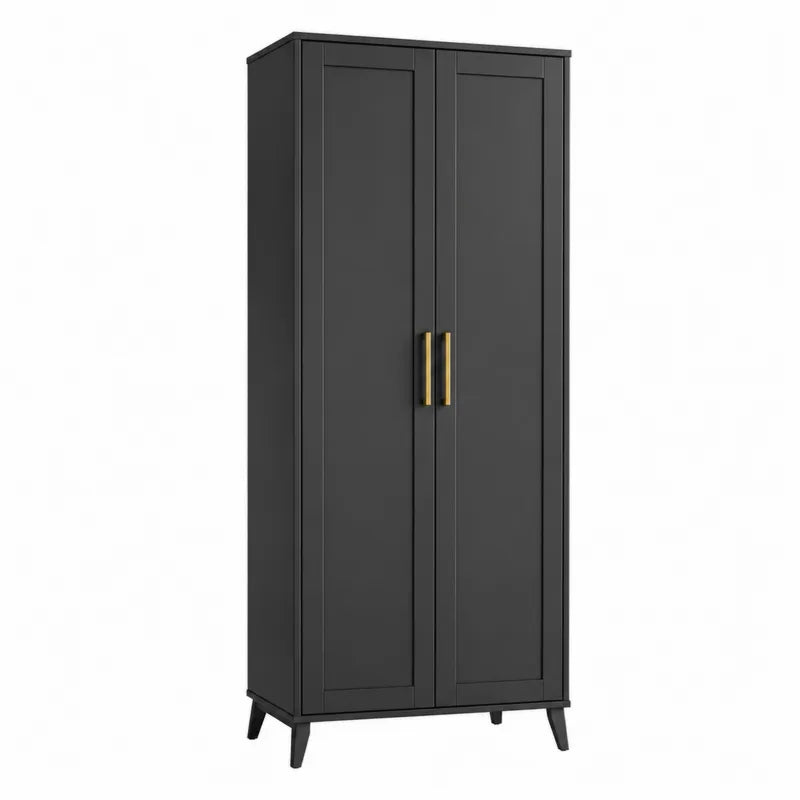 Szafka drewniana 180x70x40 cm czarna z uchwytami