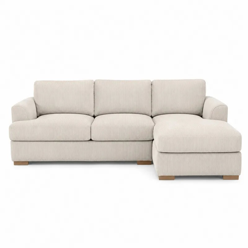 Sofa modułowa z szezlongiem z tkaniny sztruksowej beżowej 300x160x85 cm