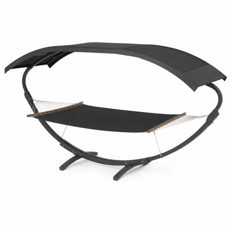 Hamak z metalowym stelażem i baldachimem 200x150 cm czarny