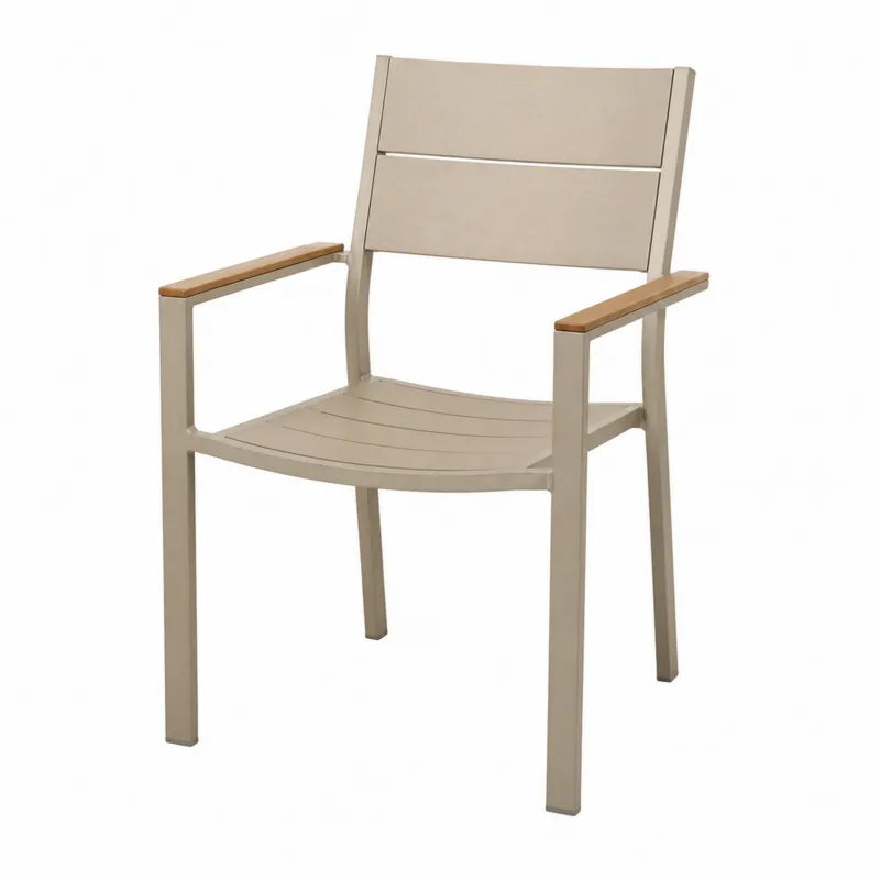 Krzesło aluminiowe z drewnianymi podłokietnikami beżowe 55x55x85 cm