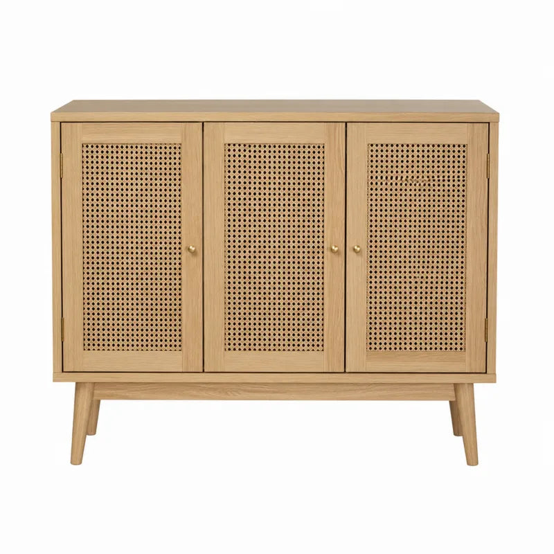 Szafka 3-drzwiowa z drewna dębowego i rattanu 120 cm