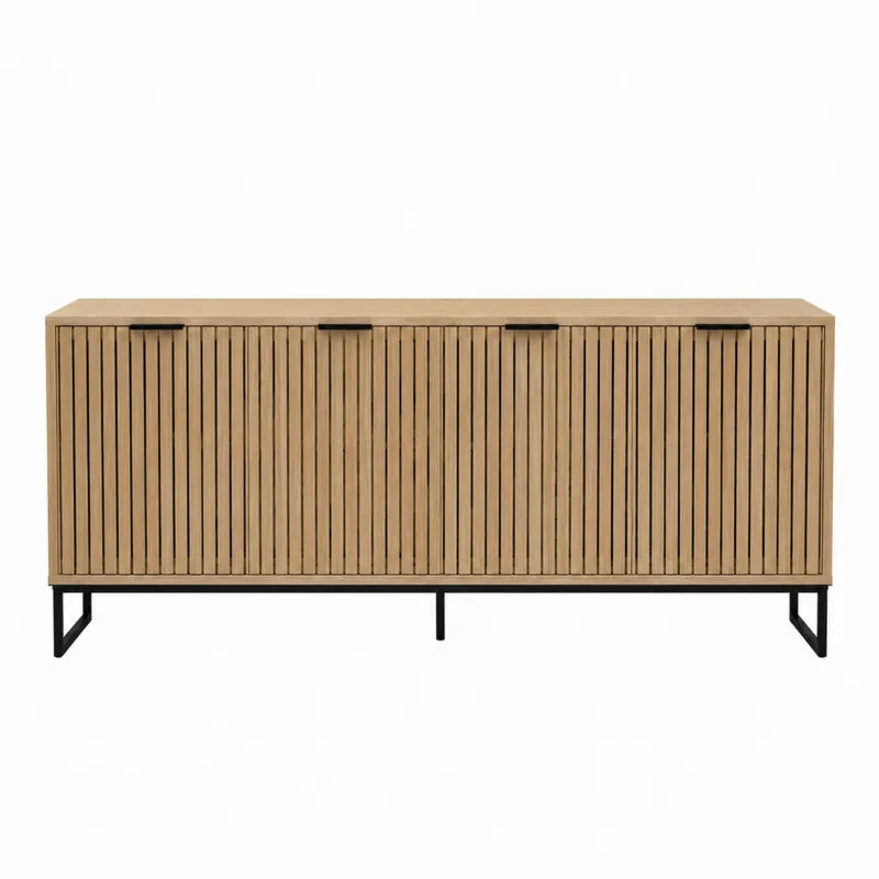 Bufet drewniany z metalową ramą w kolorze naturalnego dębu 200x45x80 cm