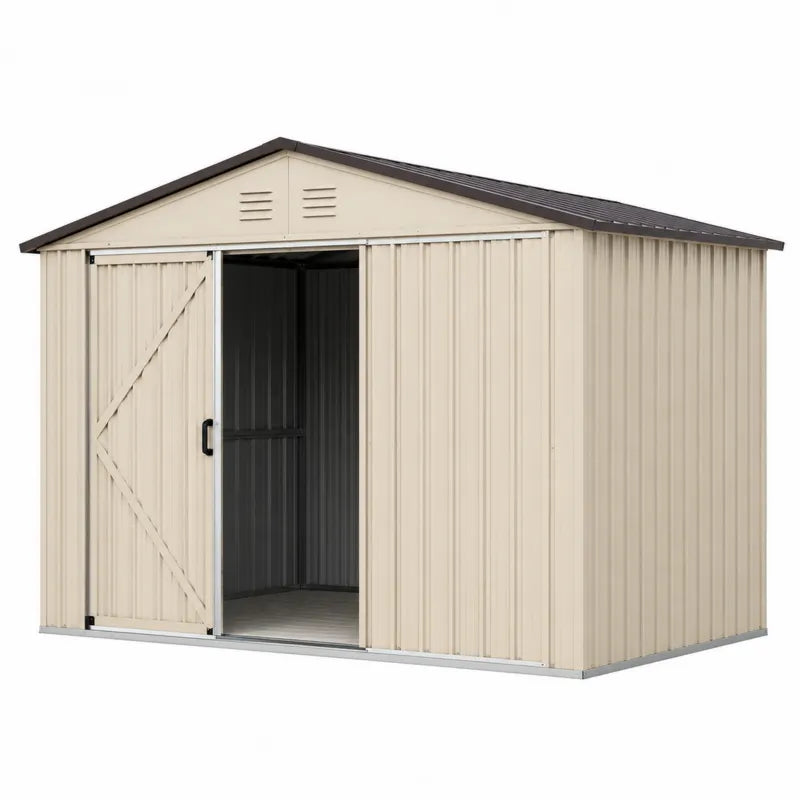 Metalowa Szopa Ogrodowa z Drzwiami Przesuwnymi Beżowa 2.6m x 3m