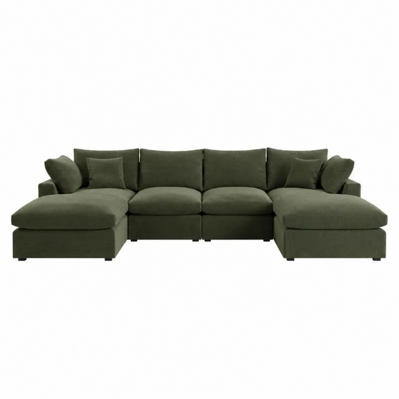 Sofa modułowa narożna zielona z tkaniny poliestrowej