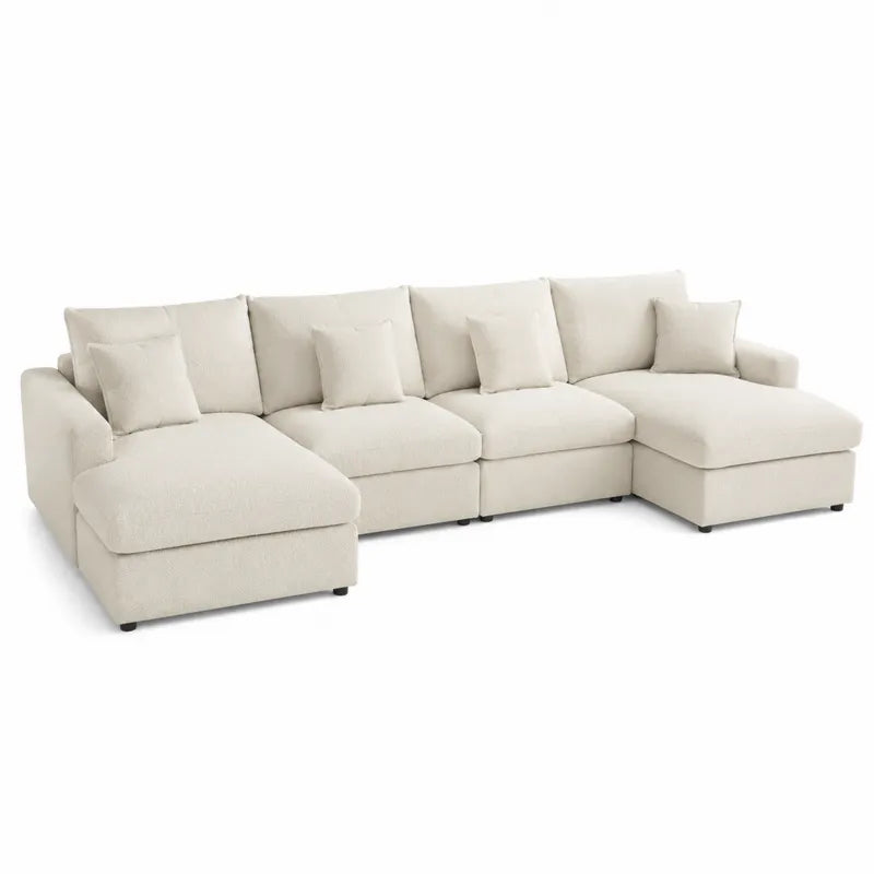 Beżowa modułowa sofa narożna z tkaniny poliestrowej
