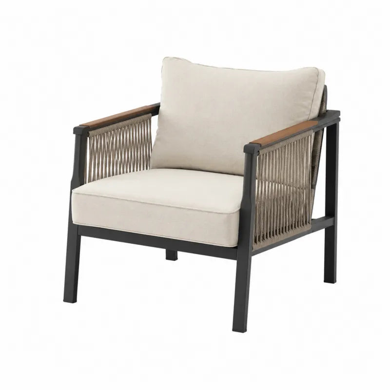 Fotel aluminiowy z liny polipropylenowej i tkaniny poliestrowej beżowy 75x80x85 cm