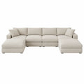 Modułowa sofa narożna tapicerowana tkaniną beżowa