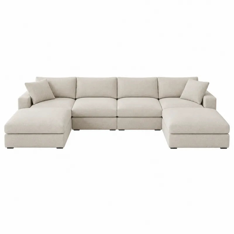Modułowa sofa narożna tapicerowana tkaniną beżowa