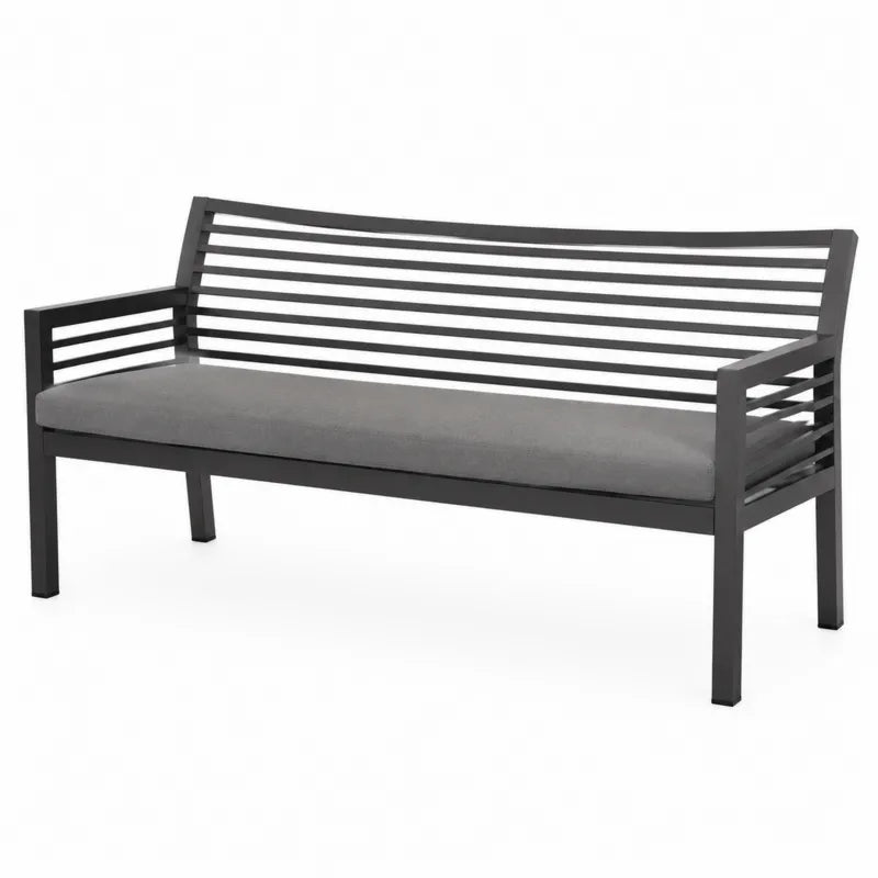 Metalowa ławka z szarą poduszką 150 cm