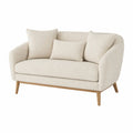 Sofa dwuosobowa z drewna z tapicerką z tkaniny bouclé, beżowa