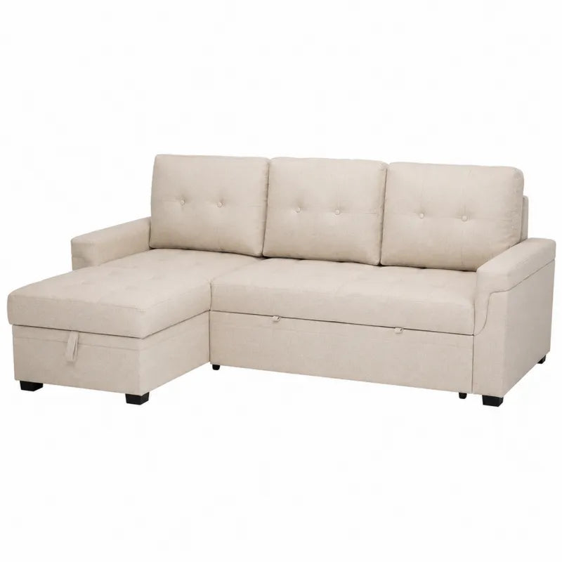 Sofa modułowa beżowa z funkcją spania i schowkiem