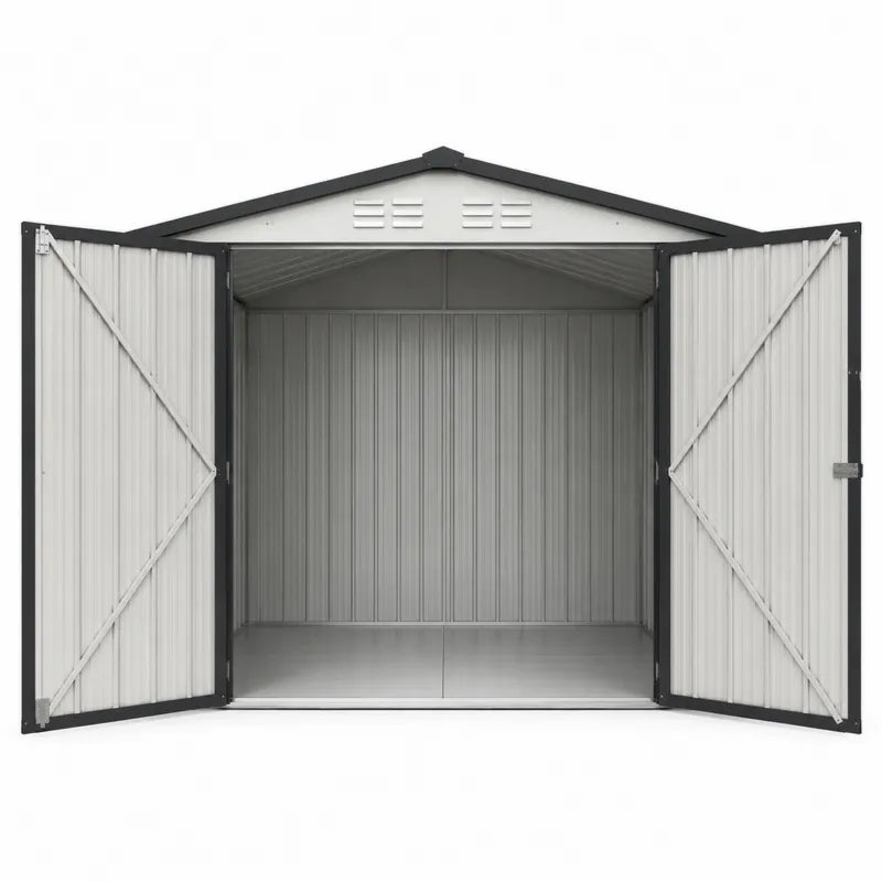 Szara metalowa szopa ogrodowa z dwuspadowym dachem 213x127x185 cm