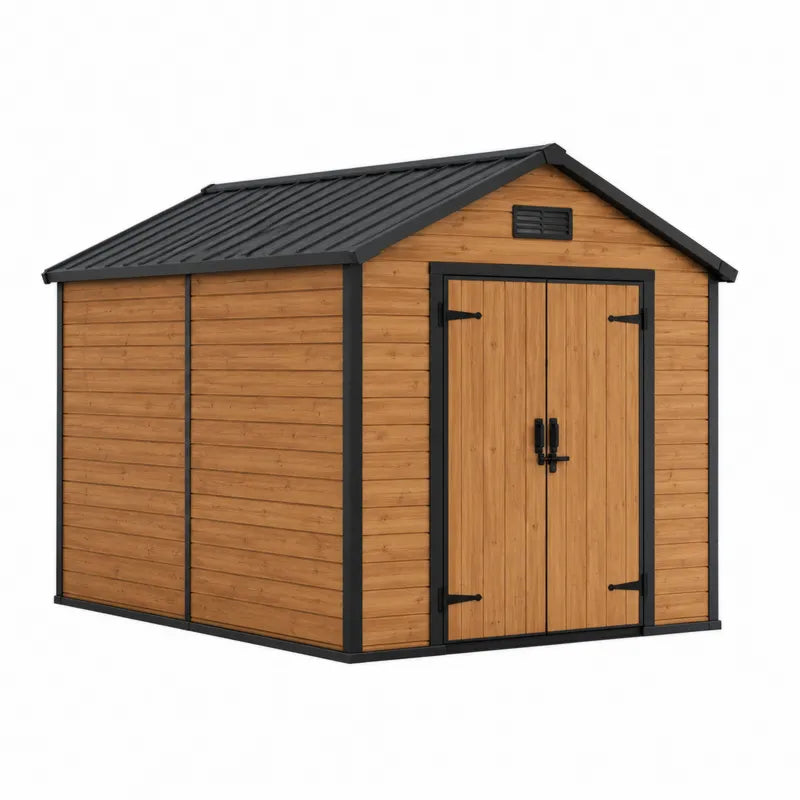 Domek ogrodowy z tworzywa sztucznego i stali brązowy 200x150x200 cm