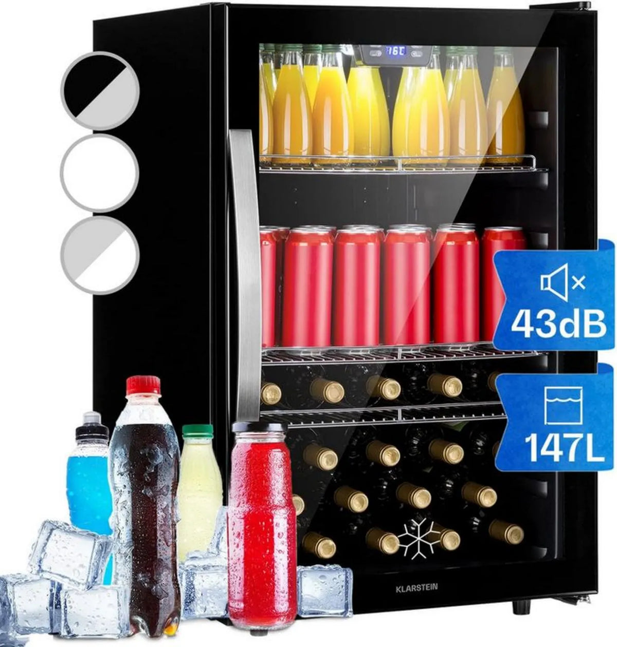 Klarstein Kompaktowa lodówka do napojów z cichym trybem pracy, mini bar 147 l, idealna na kemping, regulowane półki na wino i puszki