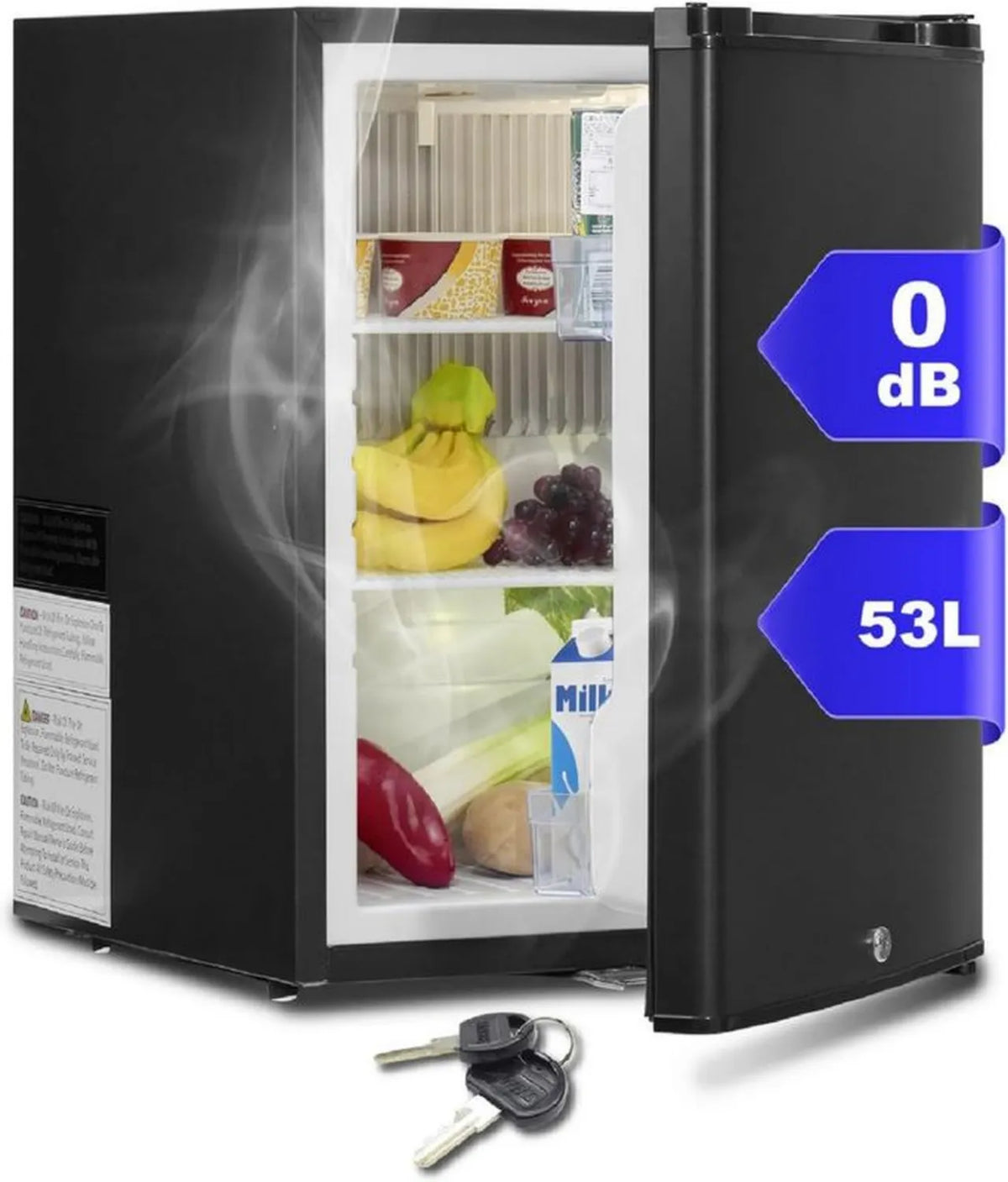 Cicha lodówka kempingowa SMETA 53L z zamkiem, 12V/220V, do przyczepy, samochodu i biura, czarna