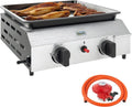 Outsunny Przenośny Grill Gazowy Plancha, 2 Palniki 4,8 kW, Stal Nierdzewna, Idealny na Piknik i Kemping