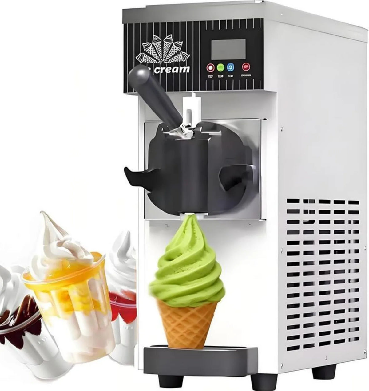 Kompaktowa maszyna do lodów soft, 450 W, 4-5 l/h, z panelem LCD i alarmem, idealna do barów