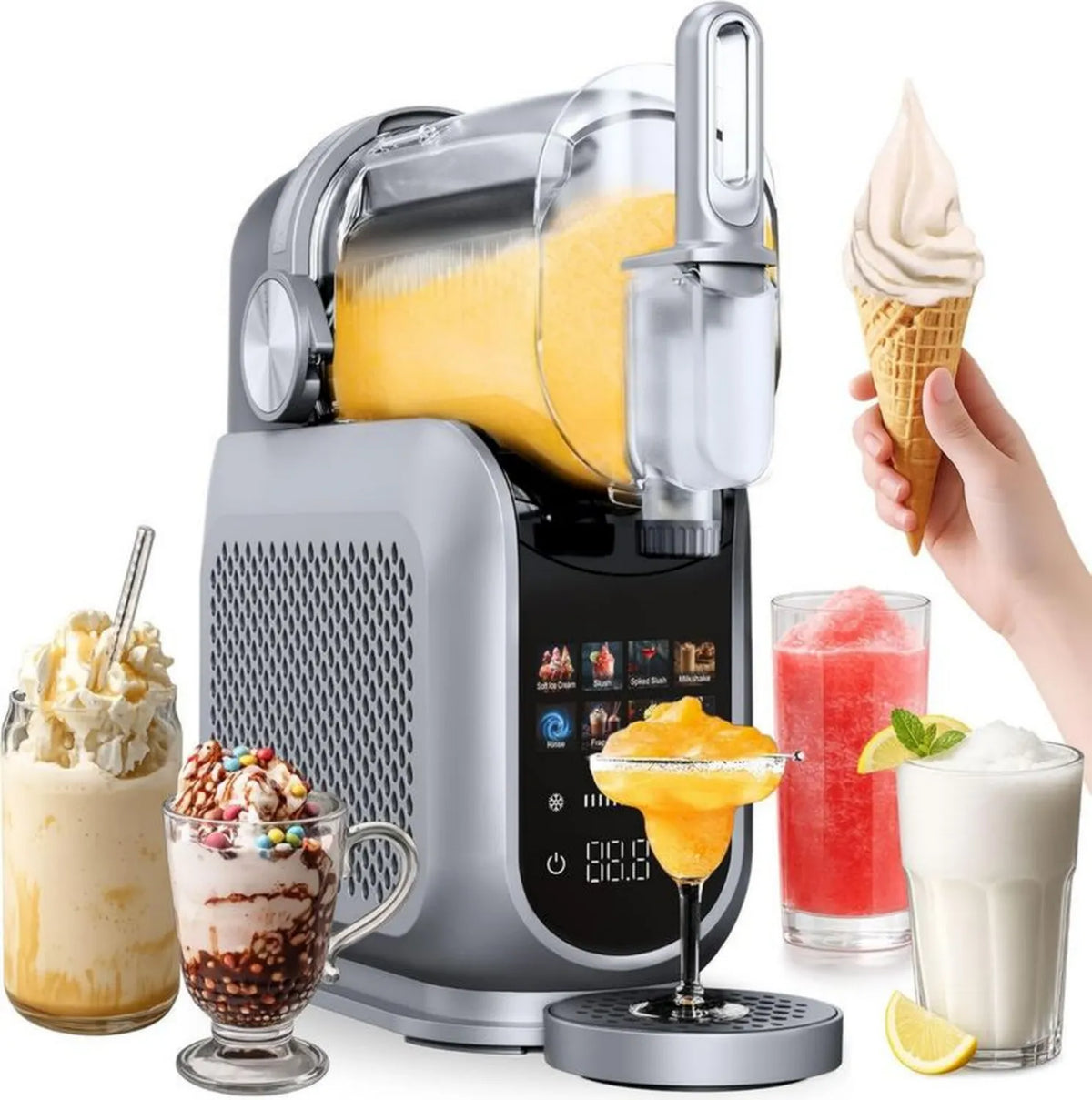 4Swiss Urządzenie do Lodów Sorbetów i Koktajli z Kompresorem 1.8L - Idealne na Letnie Imprezy