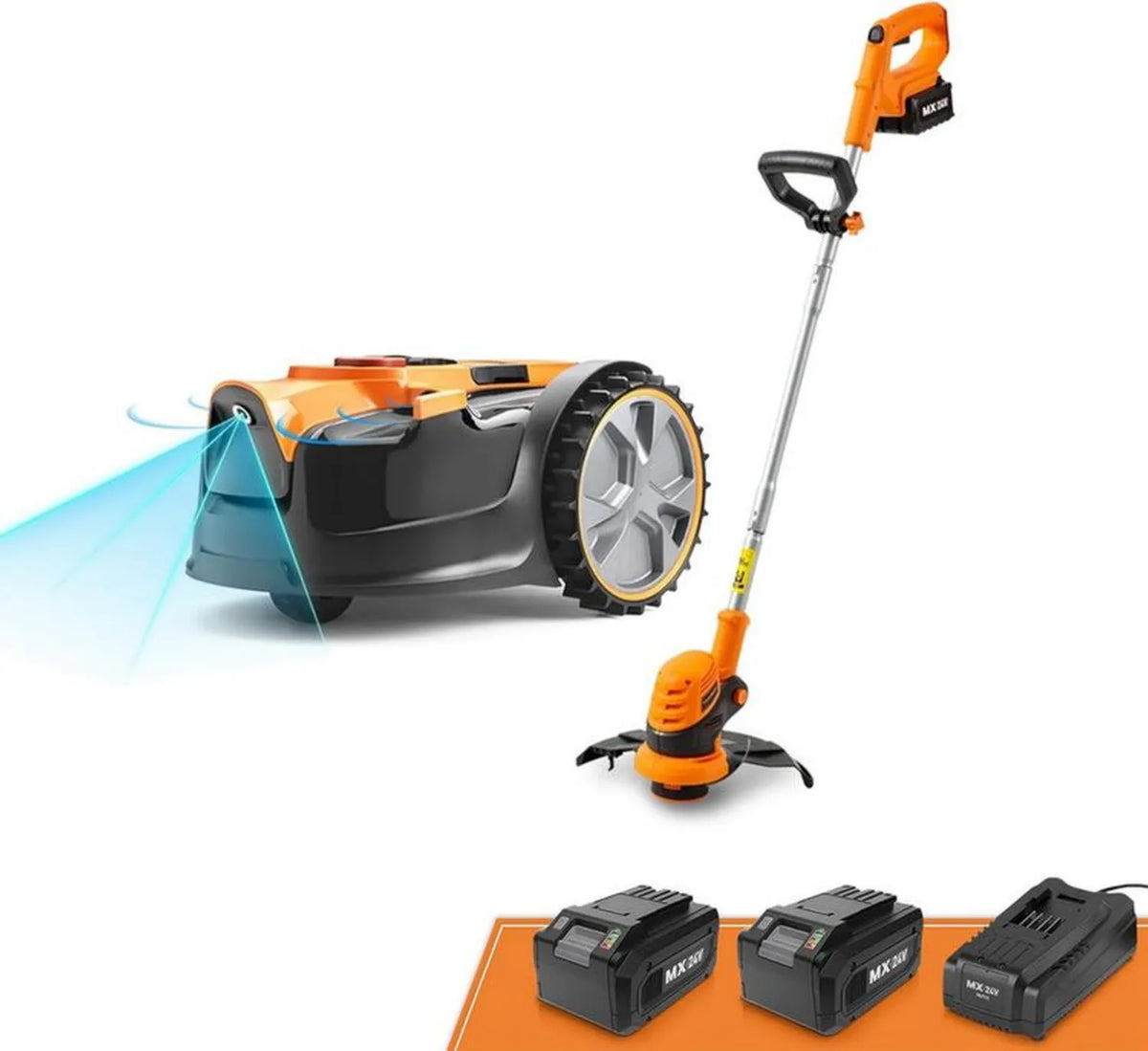 LawnMaster OcuMow™ robot koszący z bezprzewodowym trymerem 24V, optyczna nawigacja, unikanie przeszkód, precyzyjne cięcie