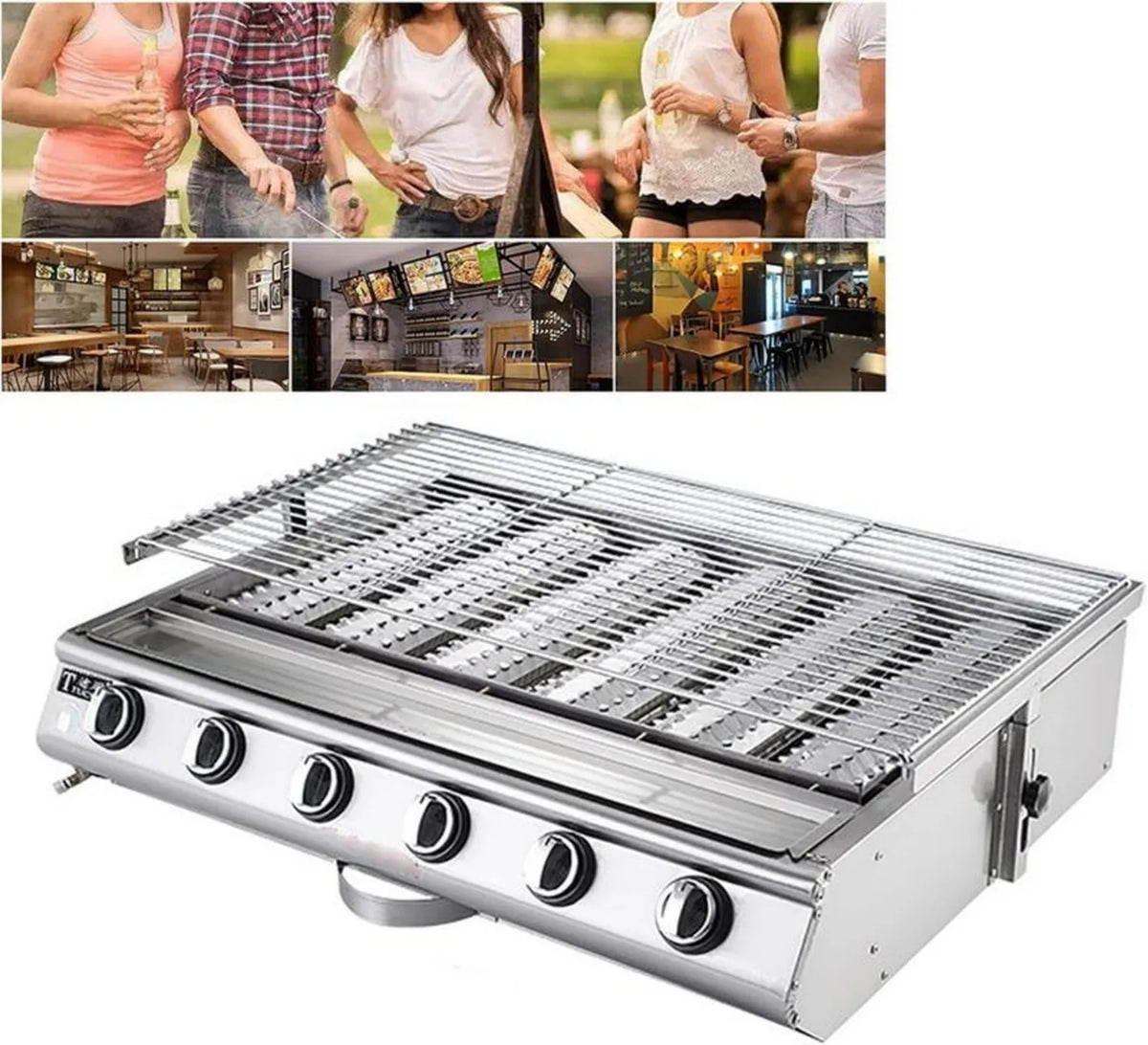 Przenośny 6-palnikowy grill gazowy ze stali nierdzewnej na propan, idealny na ogród i plażę