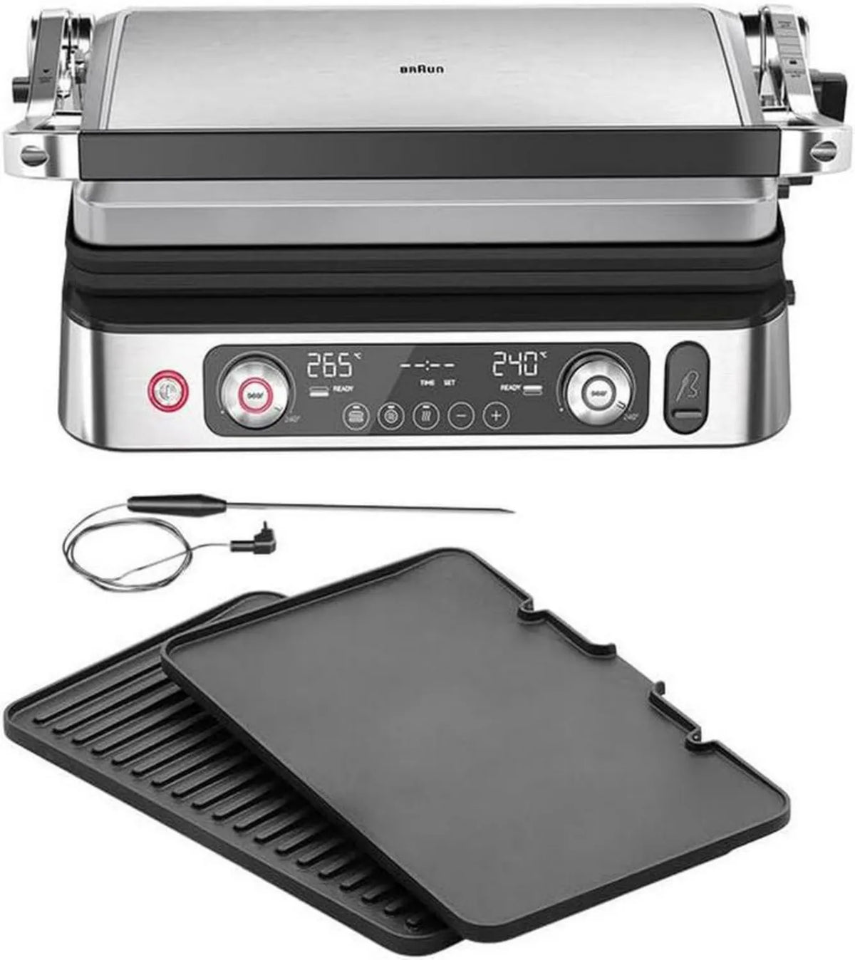Grill elektryczny Braun MultiGrill 9 Pro z termostatami i sondą, 2200 W, czarno-stalowy