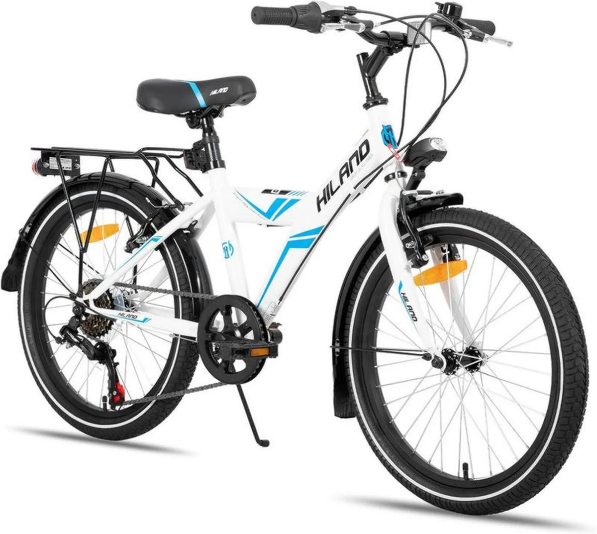 Hiland Rower MTB Dziecięcy 16/18/20' z Oświetleniem i Bagażnikiem, Czarny/Biały