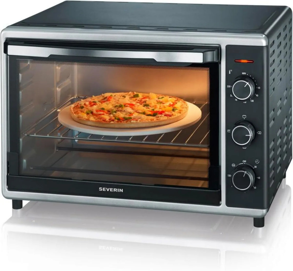 SEVERIN Kompaktowy piekarnik elektryczny z termoobiegiem, grill, rożen i kamień do pizzy