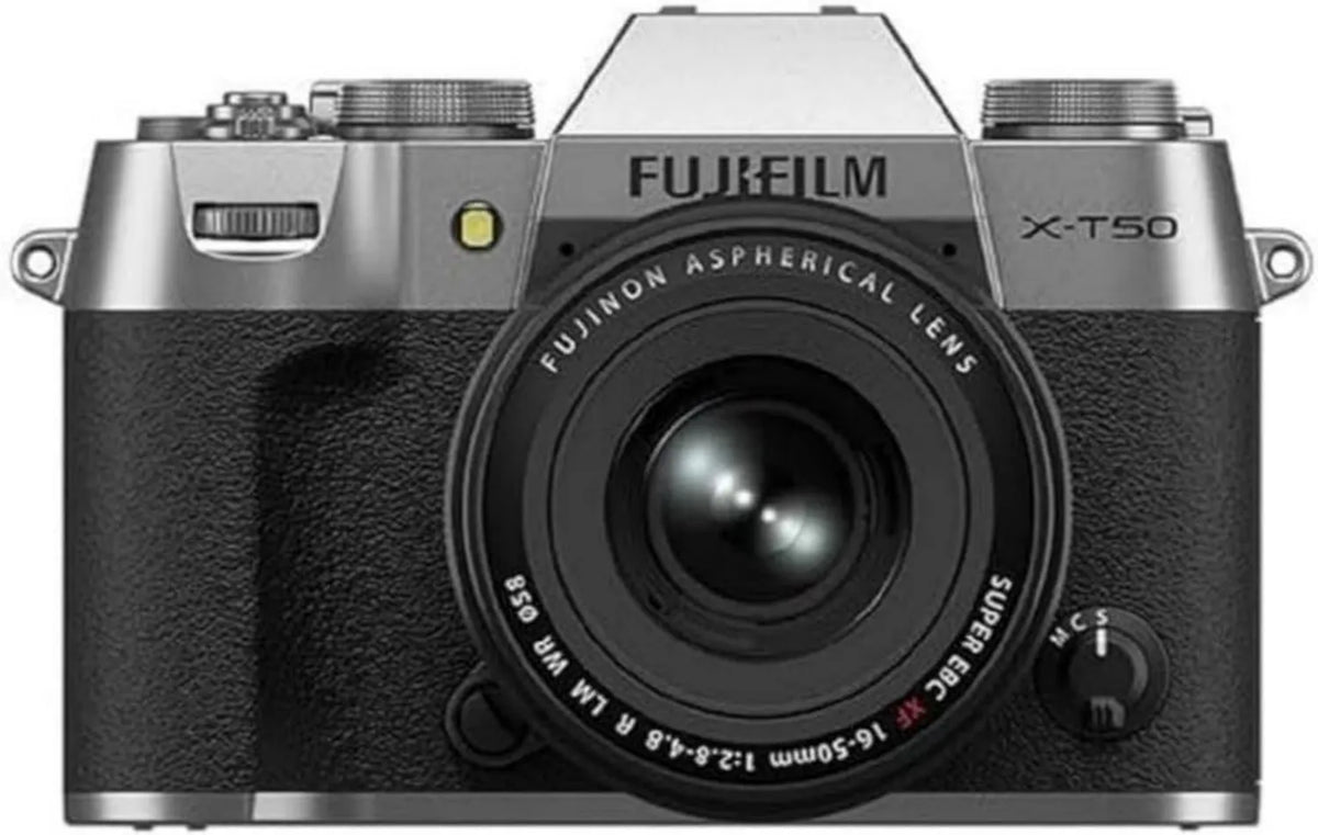 Fujifilm X-T50 Bezlusterkowy aparat cyfrowy 40 MP z obiektywem XF16-50 mm, X-Trans CMOS 5 HR, stabilizacja IBIS, wideo 6.2K 30p, EVF, ekran LCD 3', srebrny