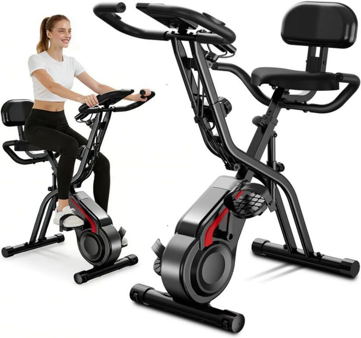 Wielofunkcyjny rower treningowy z wyświetlaczem LCD i taśmami elastycznymi, maksymalne obciążenie 136 kg