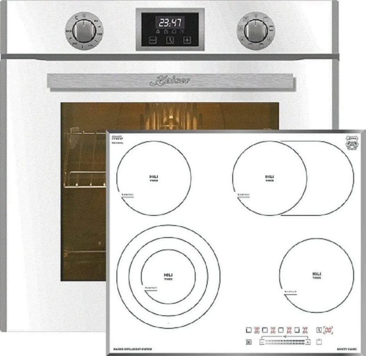 Kaiser Zestaw Piekarników EH 6326 W z Płytą KCT 6715 FW, Elektryczny, Samoczyszczący, 79L, Funkcja Rotisserie i Pizzy, 10 Trybów