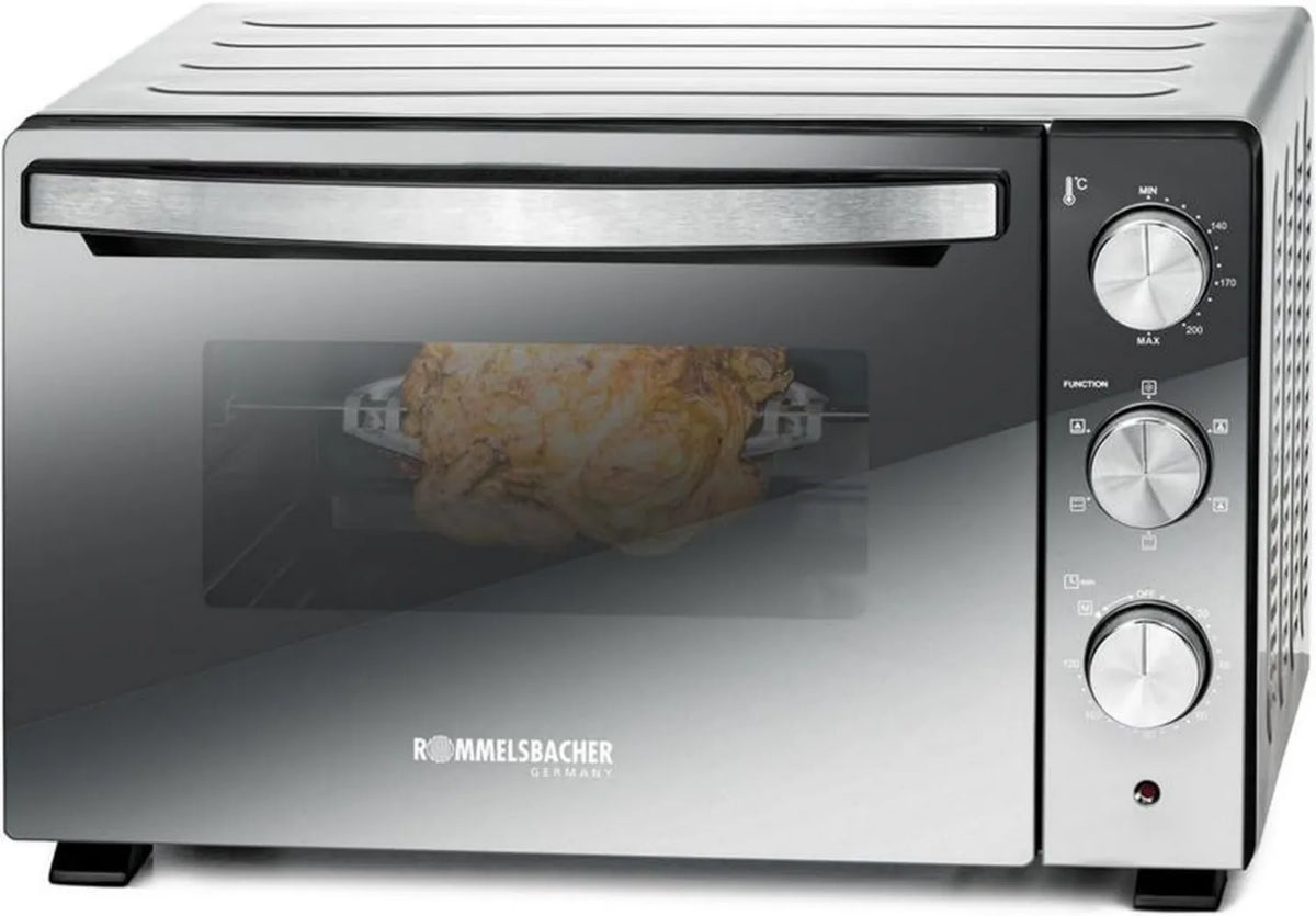 ROMMELSBACHER Piekarnik i Grill BGS 1500 – oszczędność energii, powłoka nieprzywierająca, 6 trybów, rożen obrotowy, timer 120 min, podwójne szyby