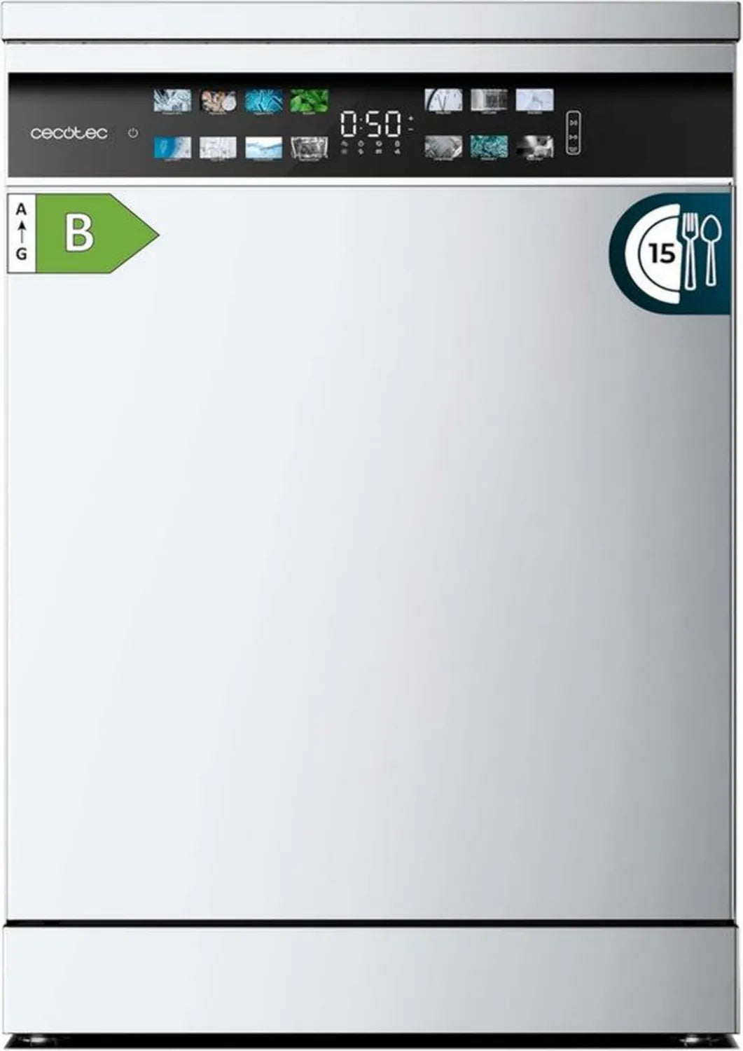 Cecotec Zmywarka do zabudowy 60 cm, 15 zestawów, klasa B, inwerterowy silnik, wyświetlacz LCD, 14 programów, funkcja Turbo Dry, Dual Zone, regulowana taca