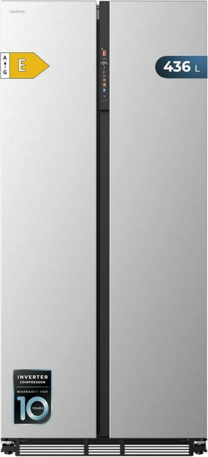 Cecotec Lodówka Side by Side 436L No Frost Inox, Sprężarka Inwerterowa, Szybkie Chłodzenie, Strefa Świeżości