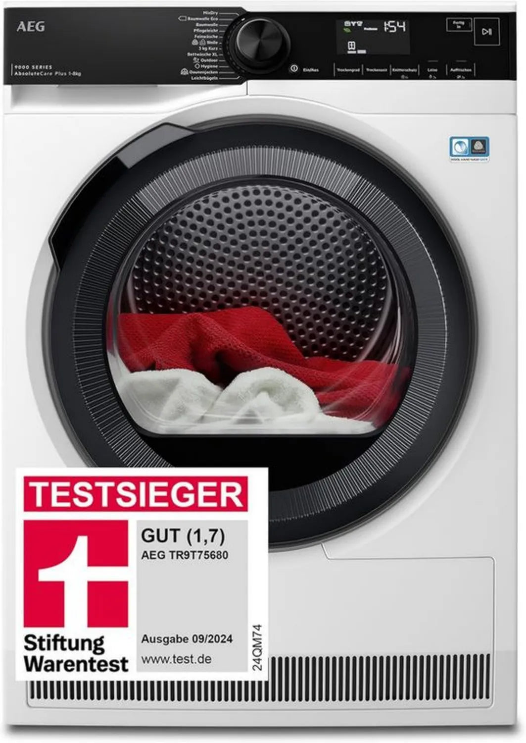 Suszarka AEG 8 kg z pompą ciepła – seria 9000 AbsoluteCarePlus – skanowanie 3D i pomiar wilgotności – A+++