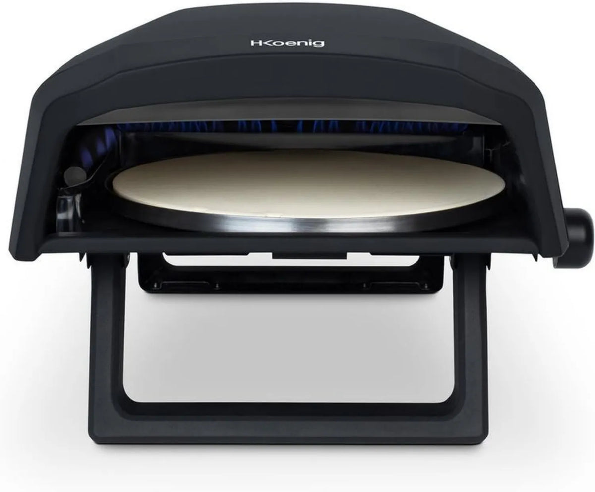 Gazowy piec do pizzy H.Koenig GINO640, nierdzewny, 32 cm, obracana powierzchnia 360°, kamień Cordierite, do 500°C, składane nogi, łopatka i regulator
