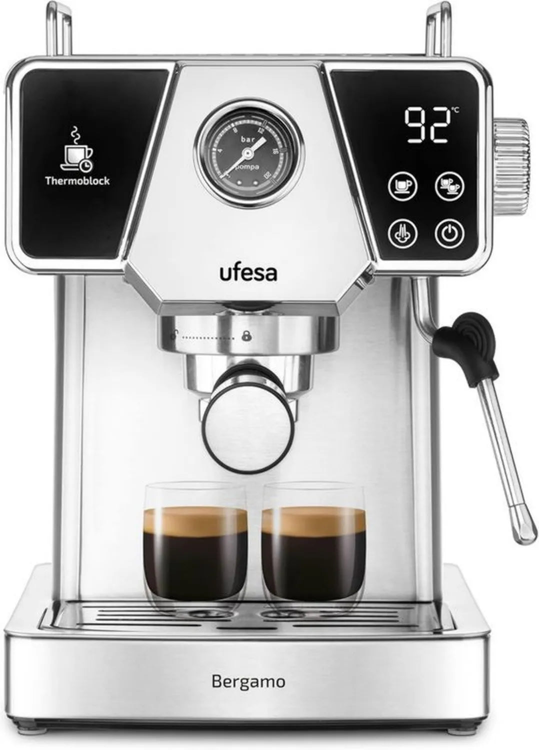 Ufesa Bergamo Ekspres do Kawy, 20 Bar, 1350 W, Termoblok, 1.8L, Kawa Mielona