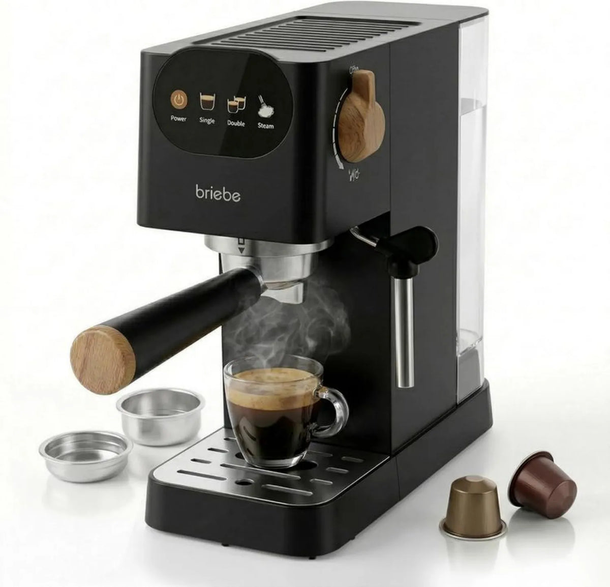 Ekspres do kawy Nordic 20 bar, kapsułki Nespresso i mielona kawa, 1350 W, spieniacz, ekran dotykowy, 1,2 l
