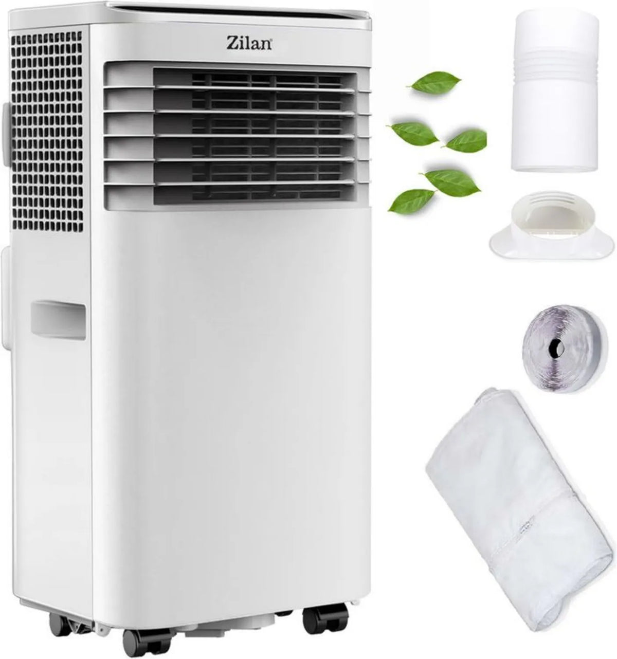 Przenośny klimatyzator Zilan 9000 BTU 3w1 z rurą i zestawem okiennym – chłodzenie, osuszanie, wentylacja do 50 m², timer 24h, tryb nocny, ekran LED, pilot