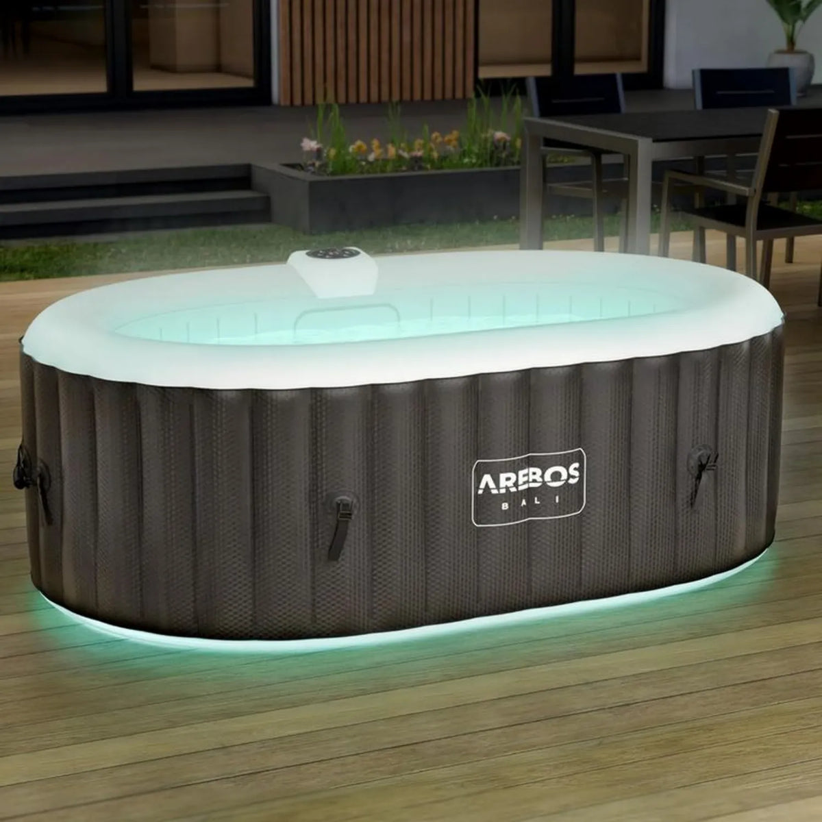 Arebos Spa dmuchane z LED, owalne 190x120 cm, 2-osobowe, 90 dysz, ogrzewanie, 550L, pokrywa w zestawie