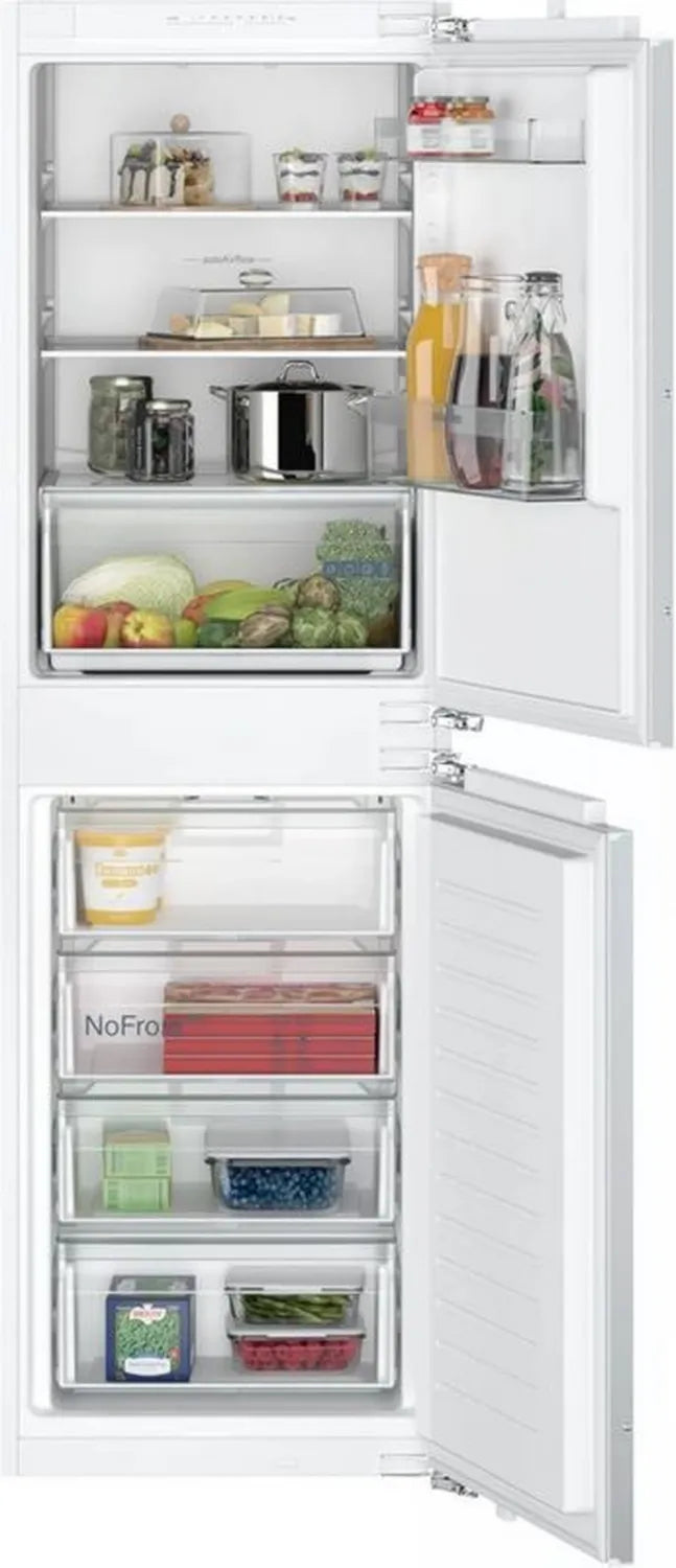 Siemens KI85NNFE0 iQ100 lodówka do zabudowy, 150l chłodziarka + 99l zamrażarka, noFrost, autoAirflow, oświetlenie LED