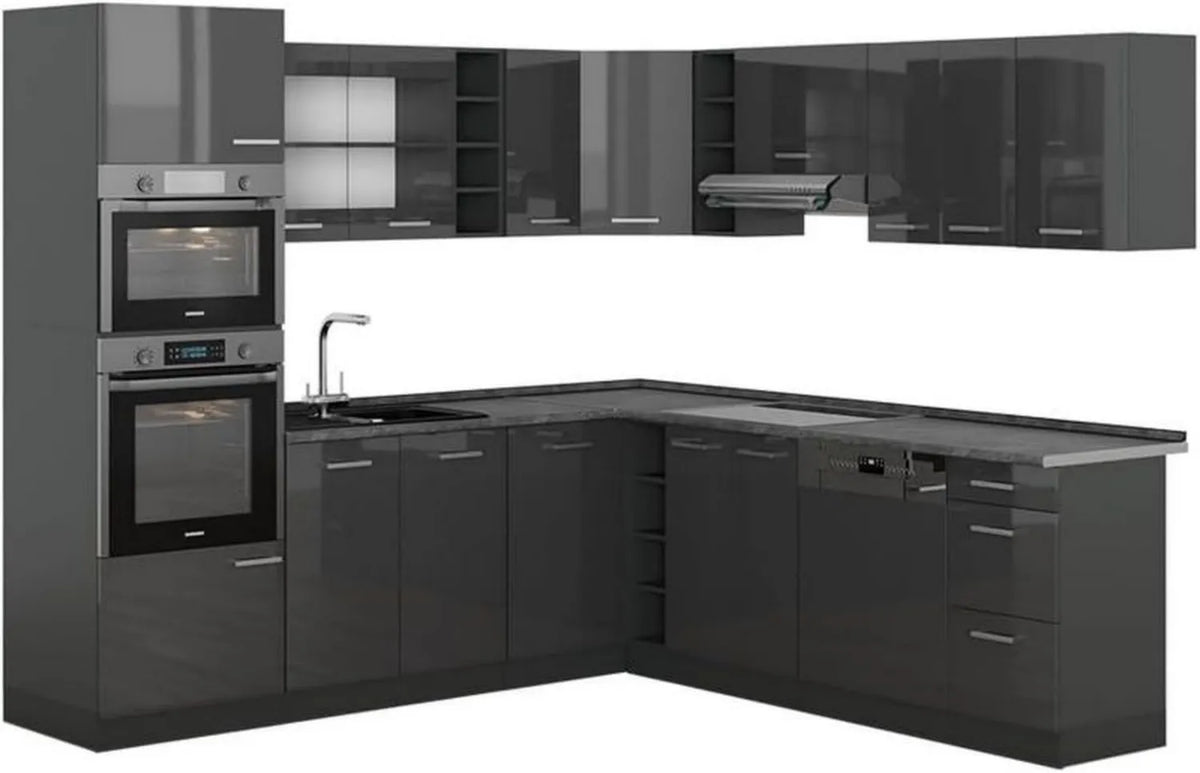 Vicco Kuchnia narożna 247x60 cm, Antracyt połysk, Model R-Line