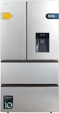 Cecotec Lodówka z Francuskimi Drzwiami Inox 510L z Wodnym Dyspenserem, Bolero CoolMarket FD 510, Inverter Plus
