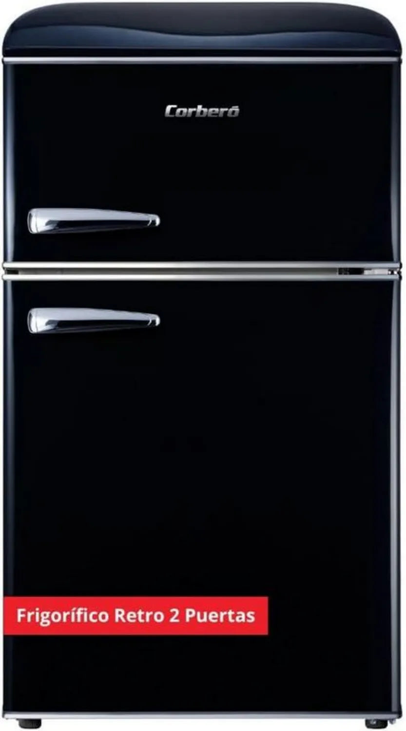 Corberó – Lodówka Retro 86L z Zamrażarką 26L, Cicha 37 dB, Szklane Półki, Czarna