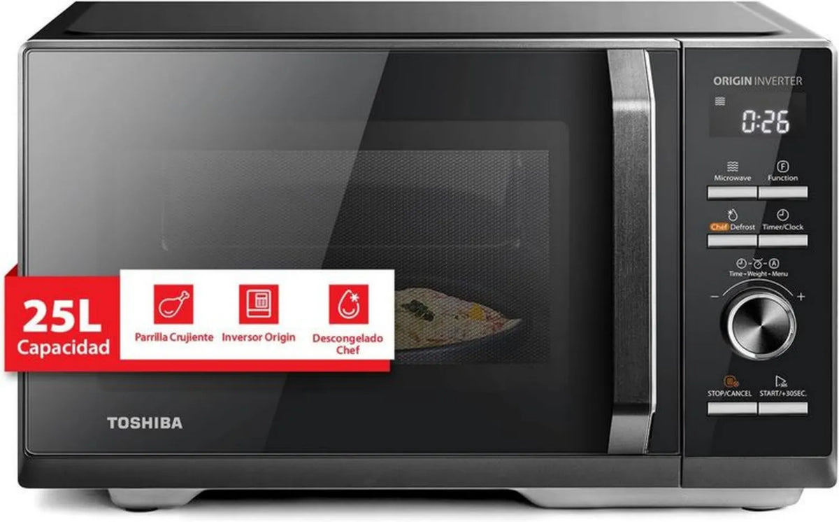 Toshiba Kuchenka Mikrofalowa 25L z Inwerterem, Grill 1100W, 7 Programów