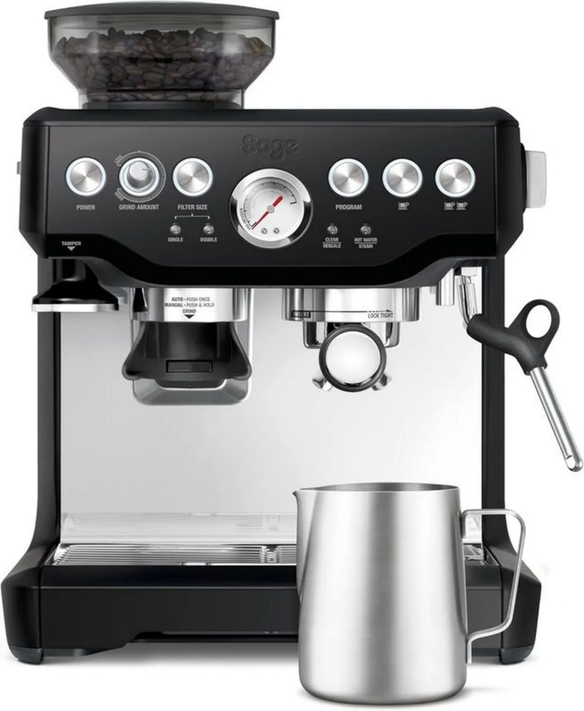 Ekspres do kawy Sage Barista Express z automatycznym młynkiem i ręcznym spieniaczem mleka, Czarny Sezam