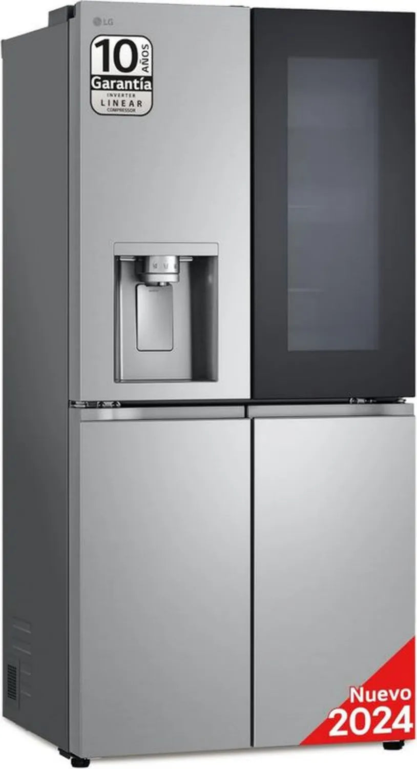 LG InstaView Slim Multi-Door 508L, klasa E, lodówka z zamrażarką, dystrybutor lodu, NoFrost, inwerterowy kompresor, Wi-Fi, srebrny