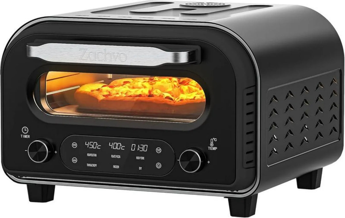 Elektryczny piekarnik do pizzy 32 cm, 450°C, 5 programów, ekran dotykowy, timer 60 min, stal nierdzewna