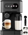 Cecotec Ekspres do Kawy Espresso Półautomatyczny 1350W, 20 bar, ColdBrew, Ekran Dotykowy, Zbiornik 1,5L na Wodę i 500ml na Mleko
